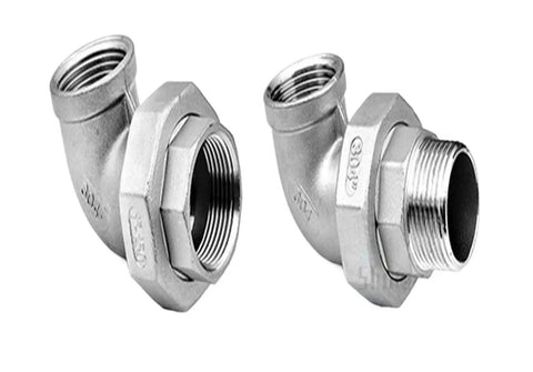 Heavy Duty 304 Stainless Steel Union Joint Coupling Male To Male BSP Pipe Fitting with an angled design for smooth water flow.