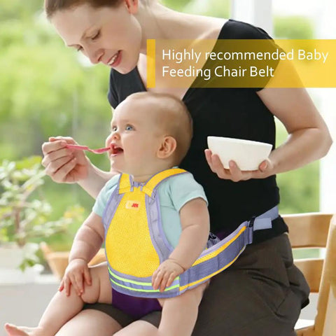 Mother feeding baby wearing bright yellow Four In One Kiddo Friendly Motorcycle Harness For Safe Rides In Bright Yellow With Breathable Fabric, Adjustable Belt For Motorcycle Or ATV Use, Attaches To Driver For Toddlers To About Twelve Years Old Up To Ninety Nine Pounds.