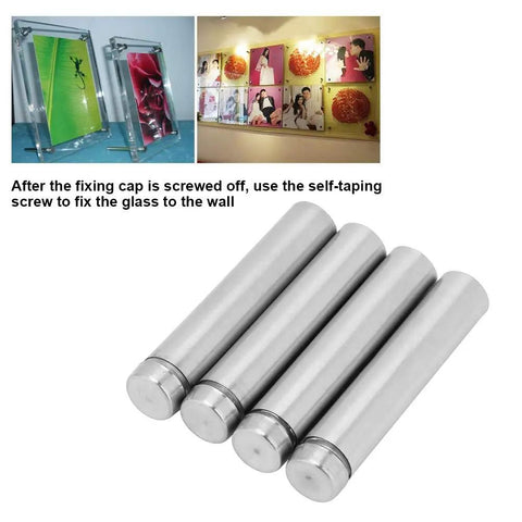 Heavy Duty Stainless Steel Glass Standoff Holder Kit For Wall Display With Hollow Design And Self-Tapping Screws, Rust-Resistant Sign Mounts, 12x60mm Size, 4-Piece Set For Easy, Secure Glass Install, four stainless steel standoffs