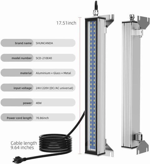 Industrial LED Tube Light 40W Explosion Proof IP67 Work Lamp With 1.8m Cable And Plug For Machine Tools CNC, Waterproof Flood Lighting