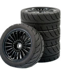 All Terrain RC Car Tires For 1 10 1 12 And 1 14 Scale Racing Models With 12mm Hex Rims Rubber Tires Replacement Parts For Crazy Grip And Smooth Cushioned Ride Black, stack of six