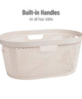 40 Liter Ventilated Laundry Baskets Set Of 2 Lightweight Clothes Hamper With Cutout Handles For Bathrooms And Closets Plastic Ivory