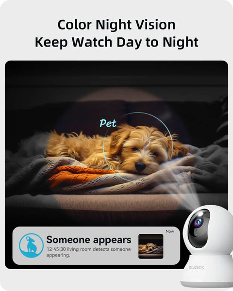 2K Security Camera With 360 Degree Coverage For Home And Pet Monitoring Smart Motion Tracking IR Night Vision Built In Siren