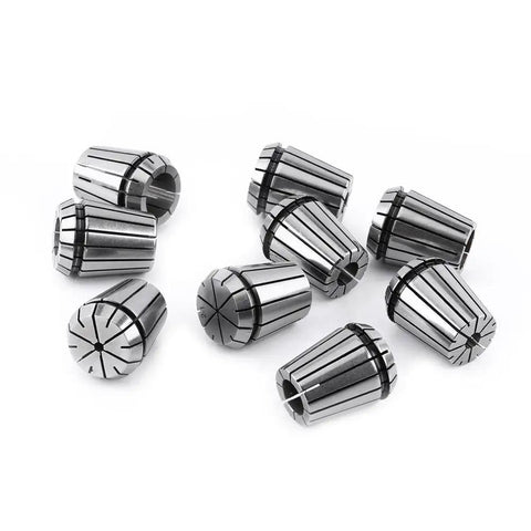Pro Grade ER32 Spring Collet Set for CNC Workholding and Milling Lathe Machining, Easy Self Release, steel collets scattered