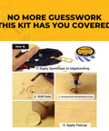 On Demand Custom Color Punch Kit For Cabinet Making Create Perfectly Matched Caps From Your Veneer Or Edgebanding Ideal For Small Scale Refacing Or Touch Ups Compact Easy To Use For Materials Up To 0.022 Inches Pro Grade Tool For Quick Cap Touchups showing application steps with tools and SpeedTape.