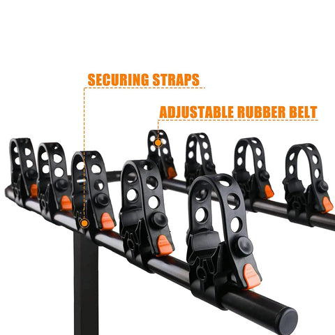 8 Pcs Bike Rack Straps Replacement Kit for Bicycle Hitch and Cradle Mounts on black bar, adjustable rubber belts visible