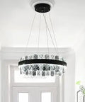 Dope Modern LED Crystal Ring Pendant Light With Remote Dimming And Color Temperature Modes 23 Inch Black Ceiling Fixture