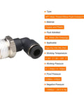 1/2 NPT Push To Connect Air Fitting 1/4 In OD Tubing Elbow 90 Degree Quick Connect Pneumatic Fittings Male Threaded Lock Push In Tube Connector 2 Pack For Air And Water Lines, black plastic and metal elbow fitting