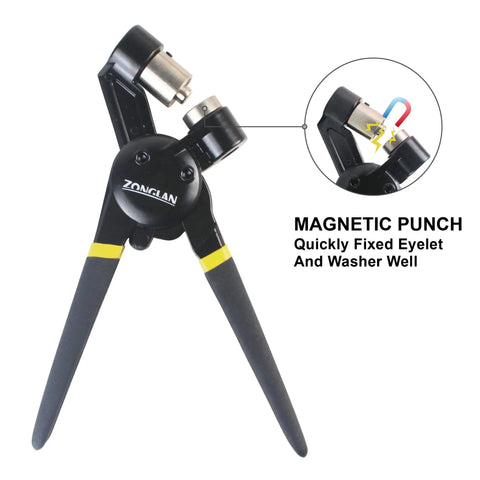 Heavy Duty Grommet Tool Kit 3/8 Inch Handheld Punch Pliers Set With 500 Pcs 10mm Silver Grommets, magnetic punch detail