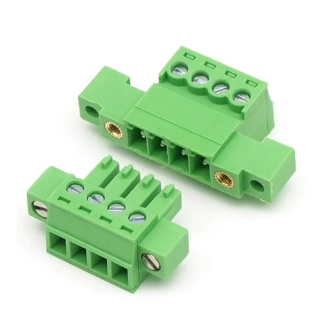 Five Pack 4 Pin Screw Terminal Block Connector With Through Wall Mount 3.81 Millimeter Pitch PA66 Flame Retardant