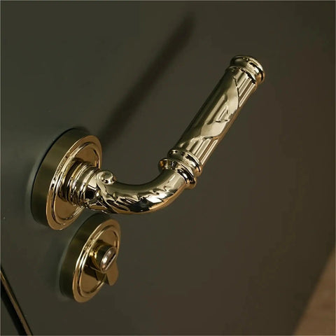 Bright Gold Brass Door Lock Set For Bedroom And Interior Doors With Solid Hardware Double Wood Lever Handle 72mm Spacing Easy Install