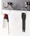 2-Pack Keychain Screwdriver Set Ultra Compact Pocket Tool For Glasses Electronics Repair Phones Quick Fixes Stainless Steel EDC Gift For Men On The Go Travel DIY Black And Silver hanging on hook next to keys