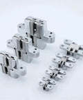 Stainless Steel Built-In Concealed Cross Heavy-Duty Folding Door Hinge Hidden Double Spring Hinge For Cabinets And Doors 2 Pack 118x76mm Durable Furniture Hardware displayed on a white background