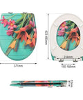 Universal Soft Close Slow Close Toilet Seat delivering solid quiet vibes, floral design, oval shape, dimensions 458mm x 371mm.