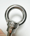 Close-up of M10 stainless steel shoulder eye bolt with nut from Two Pack Heavy Duty M10 Stainless Shoulder Eye Bolt Set With Nuts And Flat Washers 72mm Total Length 30mm Thread Corrosion Resistant 304 Stainless Steel Lifting Ring Eyebolts For Industrial Rigging