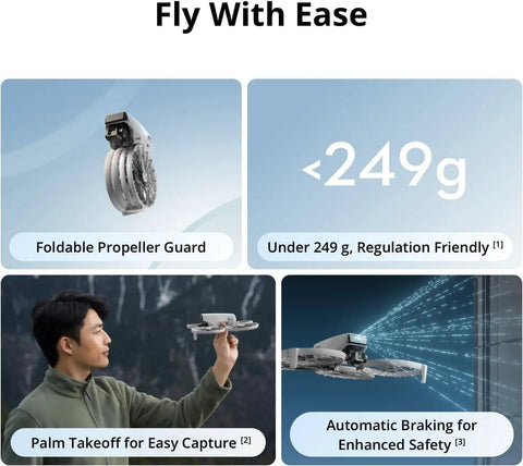 Dope Fly More Combo With Dual Screen Remote, 4K UHD Drone features foldable propeller guard, palm takeoff, under 249g weight.