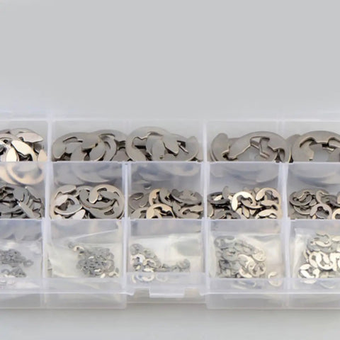 Heavy Duty Premium Stainless Steel Retaining Ring Kit 400 Pc E Shape Snap Rings Set M1.5 To M15 Oil Resistant And Rust Proof box view