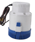 Supercharged 4000 GPH 12 Volt DC Submersible Water Pump With Overheat Prevention For Garden Ponds Pool Draining with blue and white design.