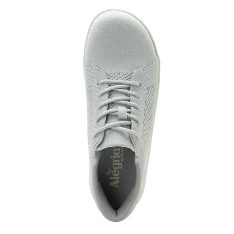 Top view of Womens Dandie Dove Size 9 Medium Dream Fit Knit Leather Shoes with adjustable laces and padded heel collar.