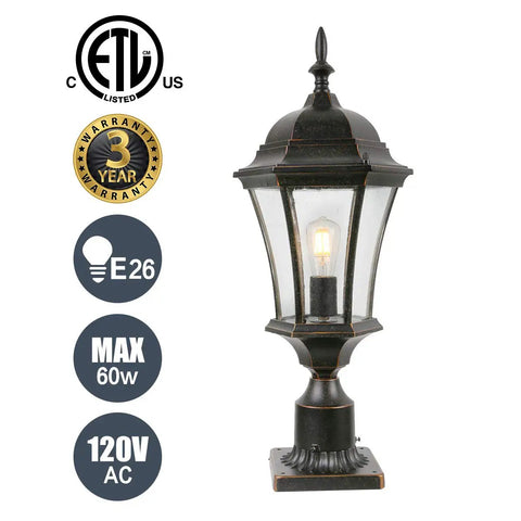 Cast Aluminum Outdoor Post Light 24 Inch With 3 Inch Pier Mount Bronze Exterior Seeded Glass Six Sided Lanterns Two Pack Garden Pathway Lamps Tough Weatherproof Build For Low Maintenance Outdoor Lighting For Driveway Yard And Sidewalk.