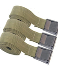 Three rolled Military Green Cargo Tie Down Straps with Buckle 25mm by 1m Lashing Belts for Luggage and Camping Gear Securement.