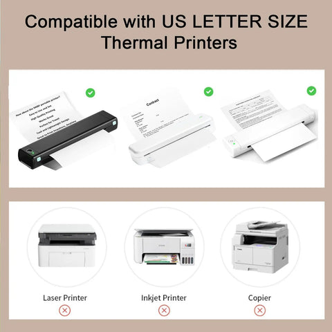 Bulk Pack 100 Sheets 8.5x11 US Letter Thermal Printer Paper For On The Go Portable Printers, High Contrast Thermal Paper For Office And Home Use