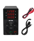 7 Modes 120V 3A Adjustable Bench Power Supply With Digital LCD Display, Fine And Coarse Adjustment Knobs, cables visible