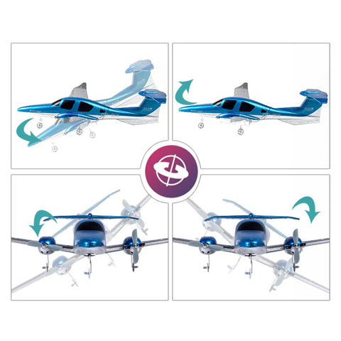 Beginner Friendly RC Plane 2 Channel 2 4Ghz RTF Diamond Style, showing auto stability gyro mechanism with 550mm wingspan.