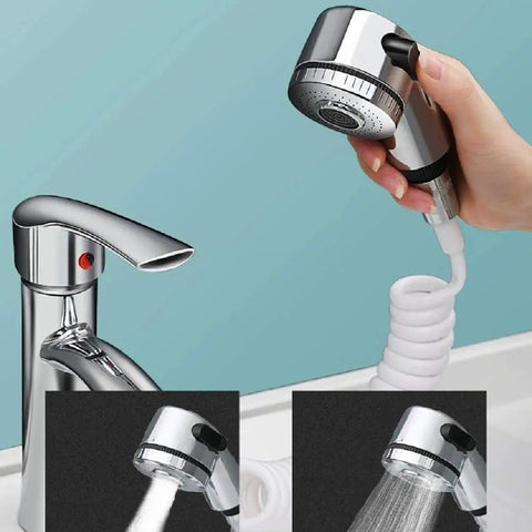 Handheld Shower Sprayer For Sink With Shampoo Attachment, Faucet Extension Tubes, Chrome Finish, Adjustable Spray Modes, Copper Valve Adapter