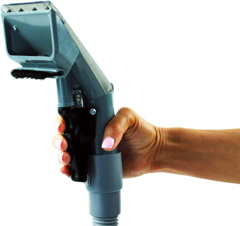 Close-up of hand holding Universal Upholstery Tool Attachment For X3 Commercial Carpet Cleaner With 12 Foot Hose Deep Cleaning