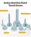 40 Pcs M5x8mm Knurled Thumb Screws, Carbon Steel Zinc Plated, Flat Knurled Head, Fully Threaded Bolts, various sizes shown