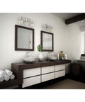 Modern bathroom with Two Three Light Coastal Vanity Light With Clear Glass Shades In Polished Nickel Finish For A Modern Beachy Bathroom Glow And Vibe Durable Steel Construction Easy Install Ideal For Sinks Mirrors And Hallway Vanities above double sinks