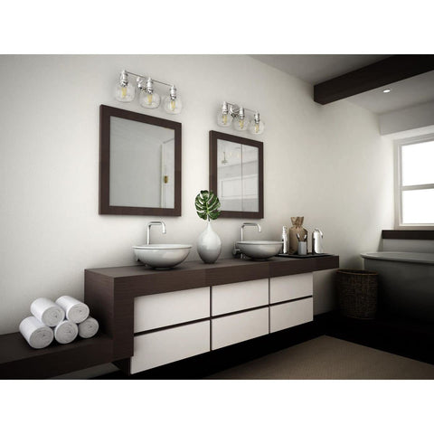 Modern bathroom with Two Three Light Coastal Vanity Light With Clear Glass Shades In Polished Nickel Finish For A Modern Beachy Bathroom Glow And Vibe Durable Steel Construction Easy Install Ideal For Sinks Mirrors And Hallway Vanities above double sinks