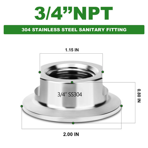 2pcs TAISHER stainless steel tri-clamp to 3/4 in NPT female sanitary fittings, 304 SS ferrule OD 50.5 mm