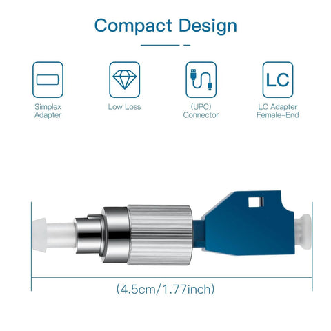 Side view of 4 Pcs FC Male To LC Female VFL Fiber Optic Adapter Convertor, showing compact design and size, 4.5cm, for testing.