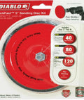 Disc Sanding StickFast Kit 5 Inch Coarse 120 Grit Premium Coated With Industrial PSA Backing packaging image