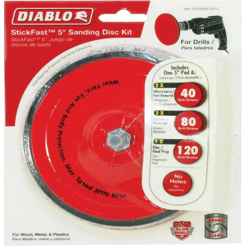 Disc Sanding StickFast Kit 5 Inch Coarse 120 Grit Premium Coated With Industrial PSA Backing packaging image
