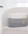 Woven Rope Storage Baskets Set Of 3 For Books Toys Towels And Magazines, Small Rectangle Organizer Bins, Grey Decor on sofa