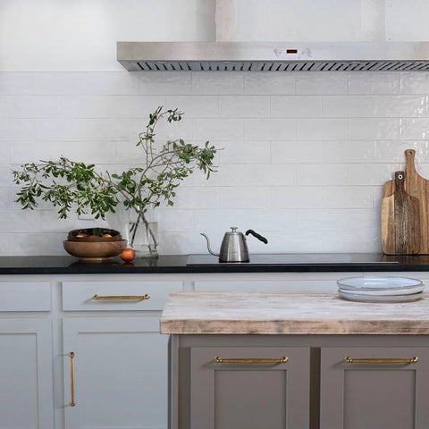 Modern kitchen with Antique Brass Cabinet Handles 5.04 Inch Center To Center Zinc Alloy Drawer Pulls on white cabinets.