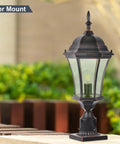 Cast Aluminum Outdoor Post Light 24 Inch With 3 Inch Pier Mount Bronze Exterior Seeded Glass Six Sided Lantern in garden setup