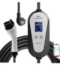 Sweet Portable EV Charger Type Two Type One SAE J1772 Level Two Mobile EVSE With Smart App Control and charging display.