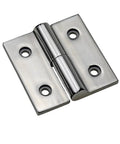 Front view of heavy-duty hinge in 304 stainless steel, 75x75 right, with four mounting holes