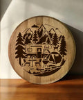 Camping Stencil For Painting 11.8 Inch Square Reusable RV Mountain Tree Template on wooden board