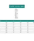304 Stainless Steel Eyebolts Assortment Kit With Nuts And Washers size chart showing M5 to M16 dimensions and weights for industrial use.