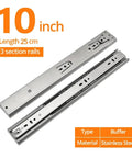 Rock Solid Heavy Duty Soft Close Drawer Slides Kit 10 inch Stainless Steel 3-section side mounting for cabinets and furniture
