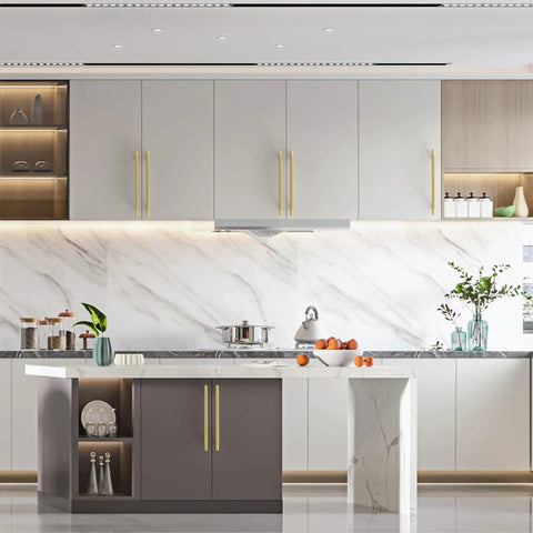 Kick Up Your Kitchen Vibes With These Slick Brushed Gold Knurled Cabinet Handles And Drawer Pulls A Top Shelf 10 Inch 10 Pack Heavy Duty Cupboard Hardware on modern kitchen cabinets.