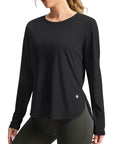Women's UV Protection Sun Shirt With UPF 50+ Long Sleeve Lightweight Quick Dry Moisture Wicking Breathable Trail Ready Top For Hiking, Running, Travel, And Outdoor Workouts Black, Size M