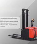 Heavy Duty Electric Pallet Stacker Wagon One Ton Two Ton Capacity Stable Mast Warehouse Cargo Lift Machine with red motor.
