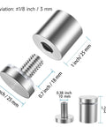 8 Pack Stainless Steel Standoff Screws For Acrylic Display, 1 Inch Diameter By 1 Inch Long Wall Mounts With Cap, sign holder size details