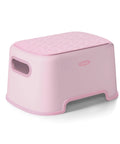 Rock Solid Toddler Step Stool With Sure Grip Rubber Base And Light Carry Handles, pink plastic design with non-slip surface.